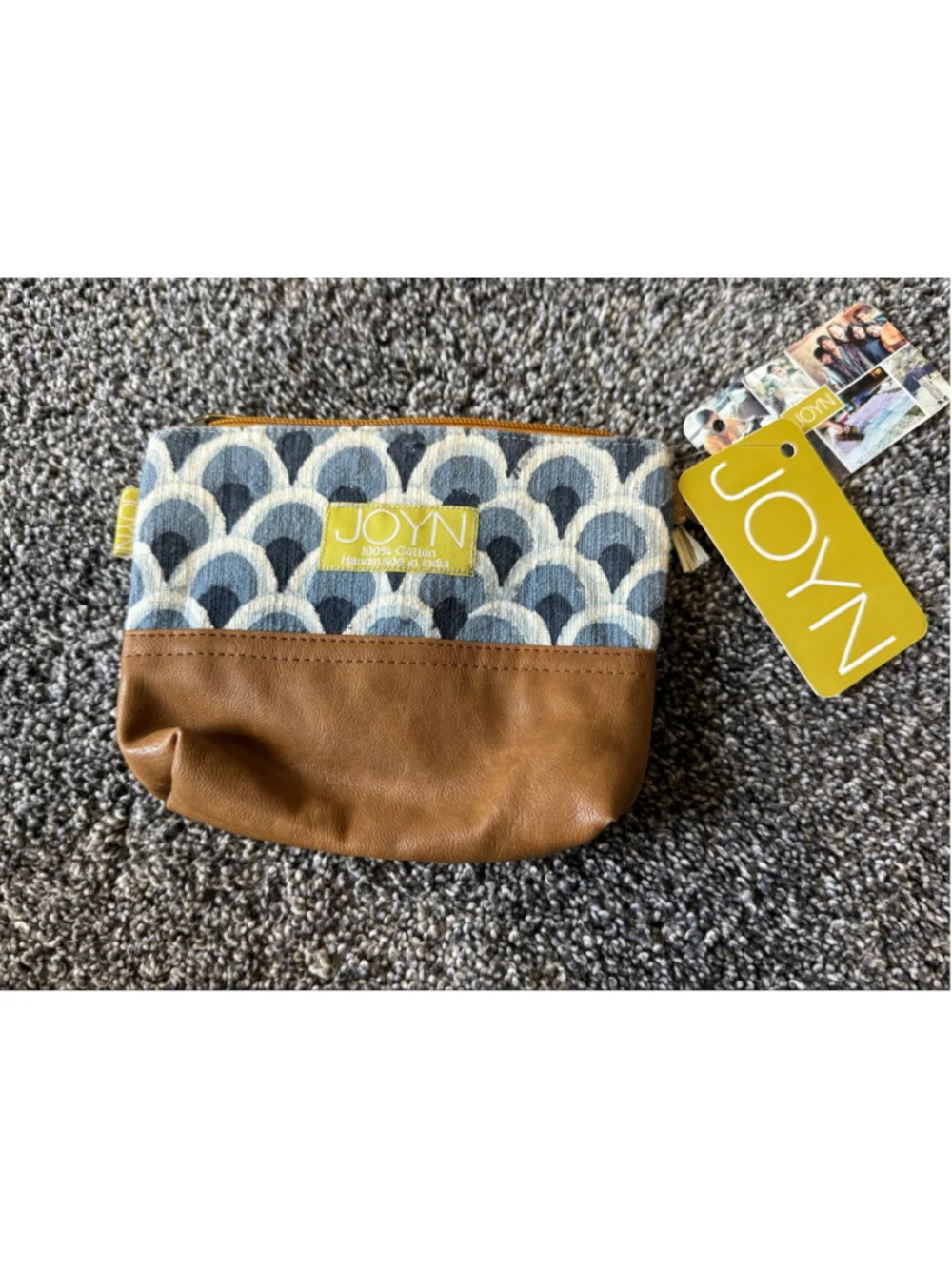 Women's JOYN Blue & Brown Patterned Cotton Cosmetic/Accessory Pouch NWT
